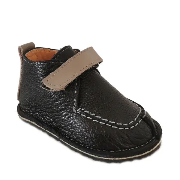 Pantofi din piele naturala pentru copii, talpa cauciuc, scai, Bubu, negru_RO-110-negru-22_Pebebe
