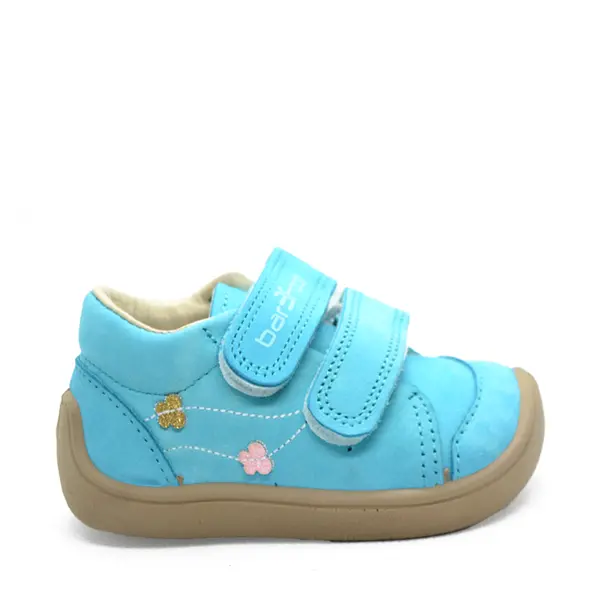 Pantofi din piele naturala, talpla flexibila, albastru, fluturi, Bar3foot_5907813974281_Pebebe