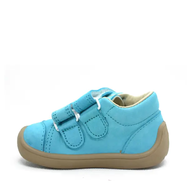 Pantofi din piele naturala, talpla flexibila, albastru, fluturi, Bar3foot_5907813974281_Pebebe