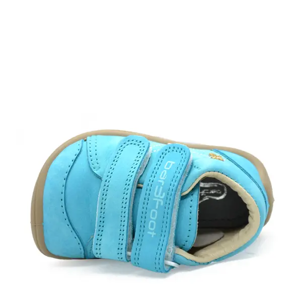 Pantofi din piele naturala, talpla flexibila, albastru, fluturi, Bar3foot_5907813974281_Pebebe