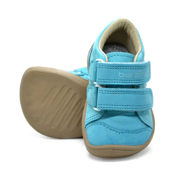 Pantofi din piele naturala, talpla flexibila, albastru, fluturi, Bar3foot_5907813974281_Pebebe