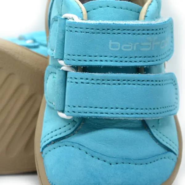 Pantofi din piele naturala, talpla flexibila, albastru, fluturi, Bar3foot_5907813974281_Pebebe