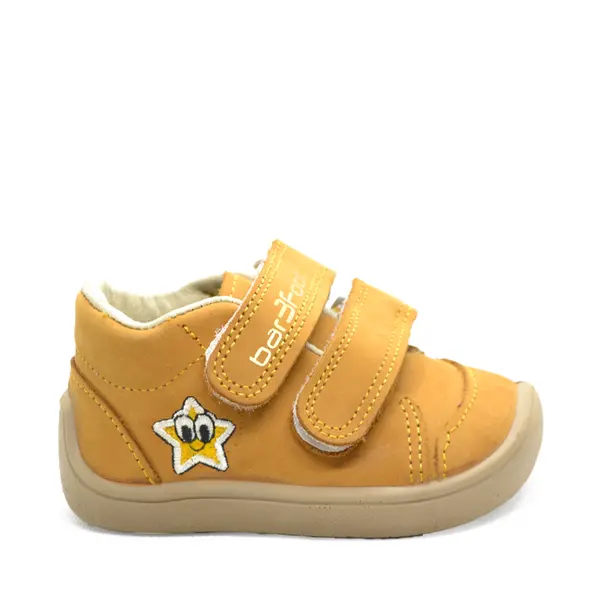 Pantofi din piele naturala, talpla flexibila, galben mustar, steluta, Bar3foot_5907813974090_Pebebe