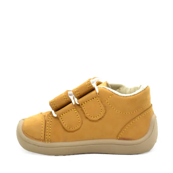 Pantofi din piele naturala, talpla flexibila, galben mustar, steluta, Bar3foot_5907813974090_Pebebe