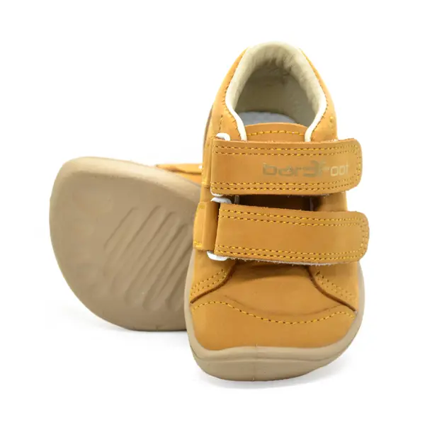 Pantofi din piele naturala, talpla flexibila, galben mustar, steluta, Bar3foot_5907813974090_Pebebe