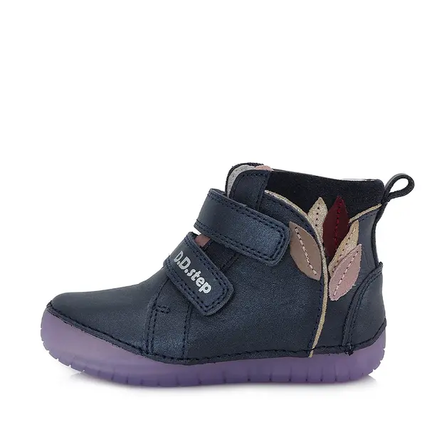 Ghete din piele naturala, bleumarin sidef, flori, D.D.Step_A050-339M-25_Pebebe