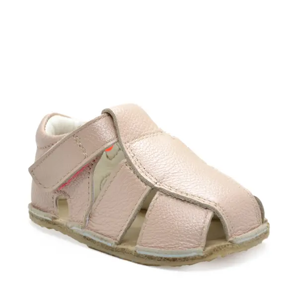 Sandale din piele naturală cu scai și talpă din cauciuc flexibil, roz pudra sidef, LUY_RO-12-4-21_Pebebe