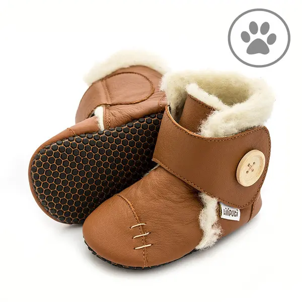 Cizme din piele naturala, talpa din piele antiderapanta, maro, BOHO, Liliputi_2006001043716_Pebebe