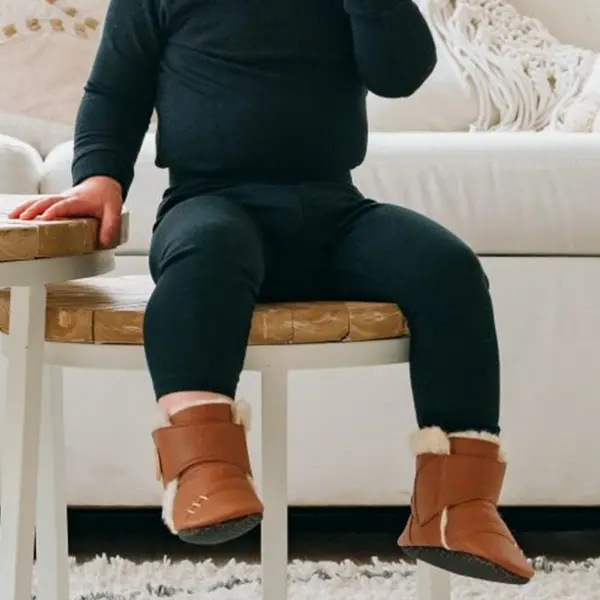 Cizme din piele naturala, talpa din piele antiderapanta, maro, BOHO, Liliputi_2006001043716_Pebebe