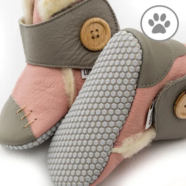 Cizme din piele naturala, talpa din piele antiderapanta, roz cu gri, PEARL, Liliputi_2006001043501_Pebebe