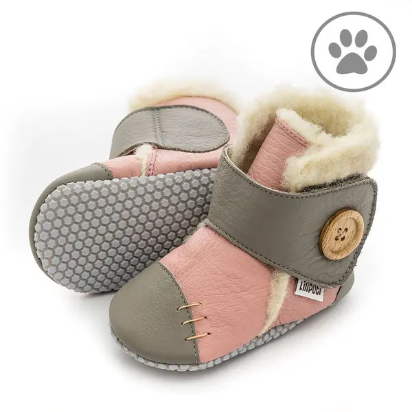 Cizme din piele naturala, talpa din piele antiderapanta, roz cu gri, PEARL, Liliputi_2006001043501_Pebebe