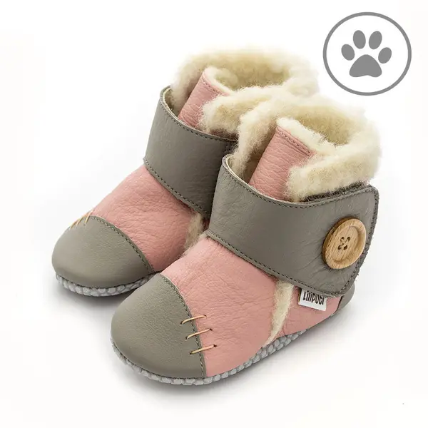 Cizme din piele naturala, talpa din piele antiderapanta, roz cu gri, PEARL, Liliputi_2006001043501_Pebebe