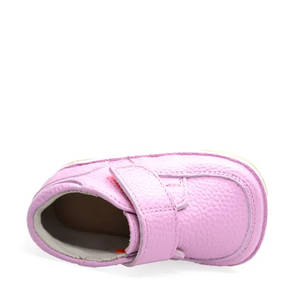 Ghete barefoot din piele naturala pentru copii, primii pasi, inchidere cu scai si talpa din flexibila, roz lila_RO-14-2-23_Pebebe