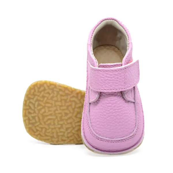 Ghete barefoot din piele naturala pentru copii, primii pasi, inchidere cu scai si talpa din flexibila, roz lila_RO-14-2-23_Pebebe