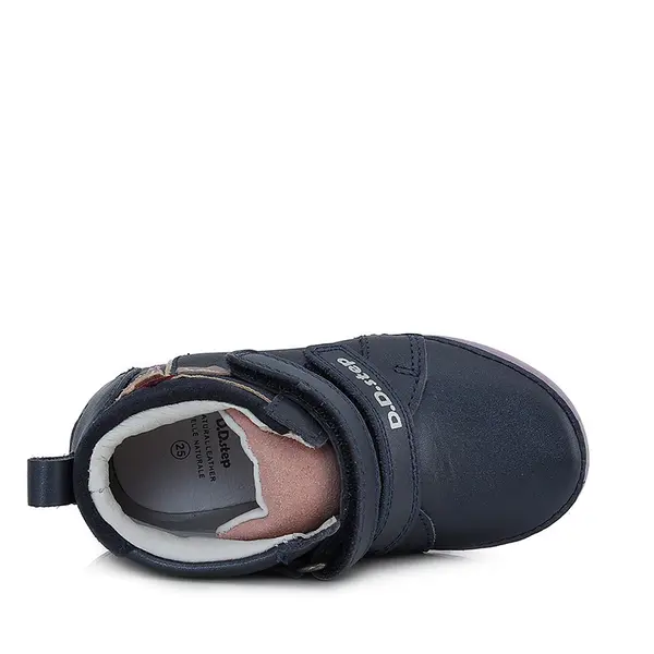 Ghete din piele naturala, bleumarin sidef, flori, D.D.Step_A050-339M-25_Pebebe