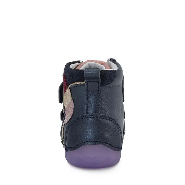 Ghete din piele naturala, bleumarin sidef, flori, D.D.Step_A050-339M-25_Pebebe