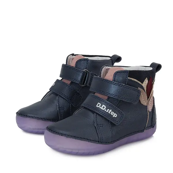 Ghete din piele naturala, bleumarin sidef, flori, D.D.Step_A050-339M-25_Pebebe