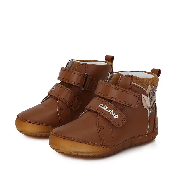 Ghete din piele naturala, maro, flori, D.D.Step_A050-339BM-28_Pebebe