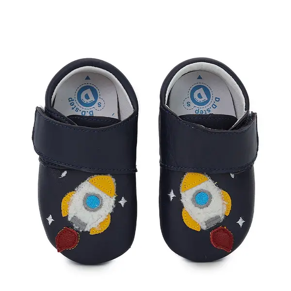 Pantofi primii pasi, interior,  piele naturala, bleumarin, design cu racheta, D.D.Step_K1596-355-18/19_Pebebe