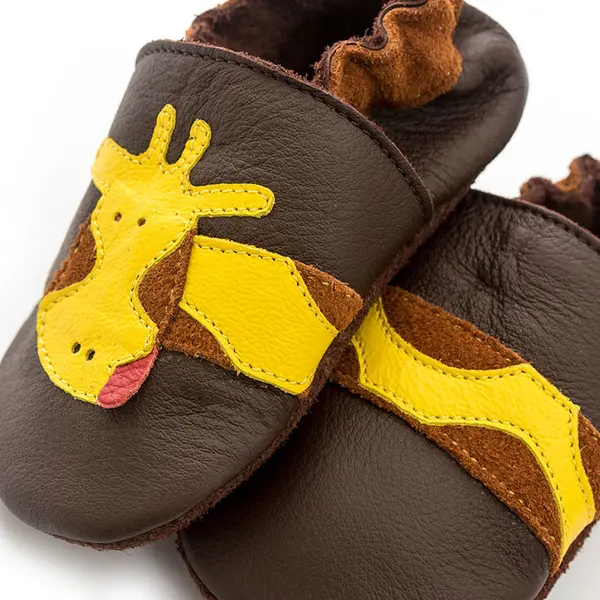 Pantofi de interior din piele naturala, talpa din piele intoarsa, Brown giraffe, Liliputi_2006001010152_Pebebe