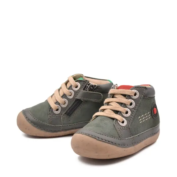 Pantofi Sonistreet, piele naturala si piele intoarsa, talpa flexibila, khaki, Kickers_928062-10-20-18_Pebebe