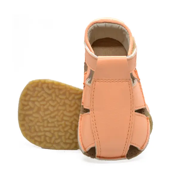 Sandale din piele naturală  cu scai și talpă din cauciuc flexibil, orange, LUY_RO-12-3-21_Pebebe