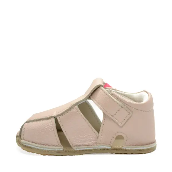 Sandale din piele naturală cu scai și talpă din cauciuc flexibil, roz pudra sidef, LUY_RO-12-4-21_Pebebe