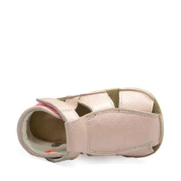 Sandale din piele naturală cu scai și talpă din cauciuc flexibil, roz pudra sidef, LUY_RO-12-4-21_Pebebe