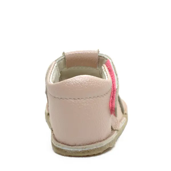 Sandale din piele naturală cu scai și talpă din cauciuc flexibil, roz pudra sidef, LUY_RO-12-4-21_Pebebe