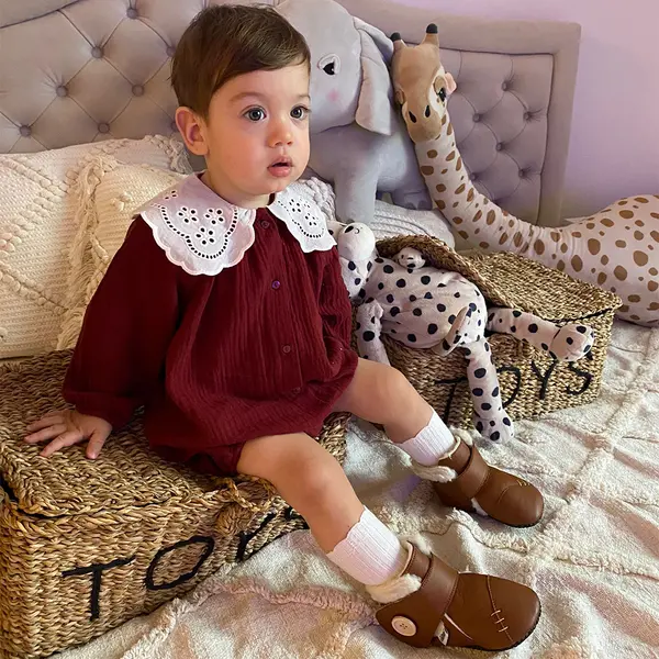 Cizme din piele naturala, talpa din piele antiderapanta, maro, BOHO, Liliputi_2006001043716_Pebebe