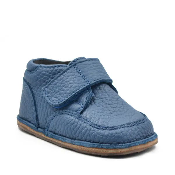 Ghete barefoot copii, din piele naturala cu scai, captuseala textila si talpa din cauciuc, bleumarin, LUY_RO-17-14-18_Pebebe