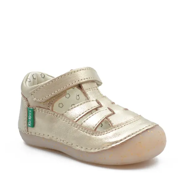 Sandale Sushy, piele naturala, talpa flexibila, bej auriu, Kickers_927896-10-113-20_Pebebe