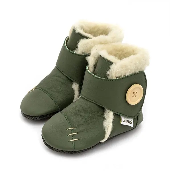 Cizme din piele naturala, talpa din piele antiderapanta, verde, WOODS, Liliputi_2006001043914_Pebebe