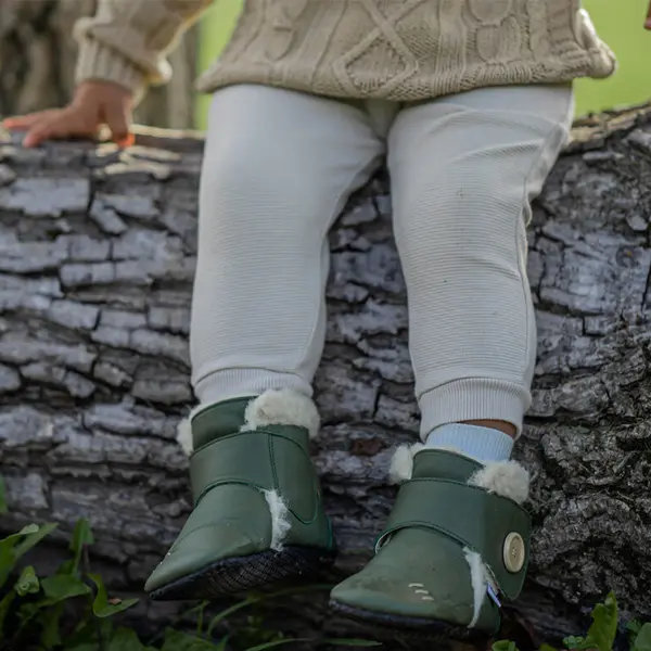 Cizme din piele naturala, talpa din piele antiderapanta, verde, WOODS, Liliputi_2006001043914_Pebebe