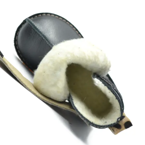 Cizme din piele pentru copii, talpa flexibila, imblanite, blanita decorativa alba, negru, animal print_RO-107-4-17_Pebebe