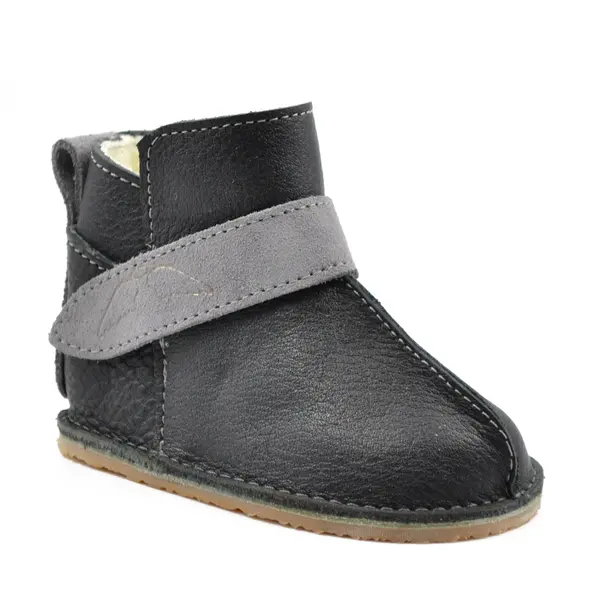 Cizme din piele pentru copii, talpa flexibila, imblanite, negru_RO-106-negru-17_Pebebe