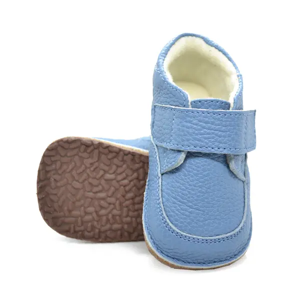 Ghete barefoot copii, din piele naturala cu scai, captuseala textila si talpa din cauciuc, albastru_RO-17-13-18_Pebebe