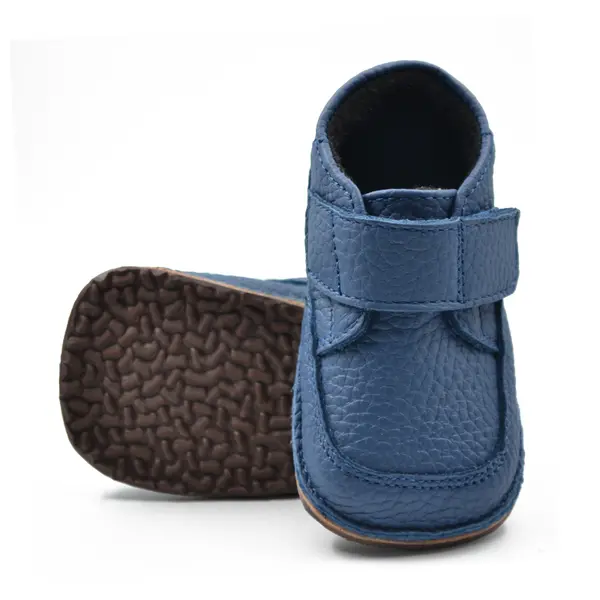 Ghete barefoot copii, din piele naturala cu scai, captuseala textila si talpa din cauciuc, bleumarin, LUY_RO-17-14-18_Pebebe
