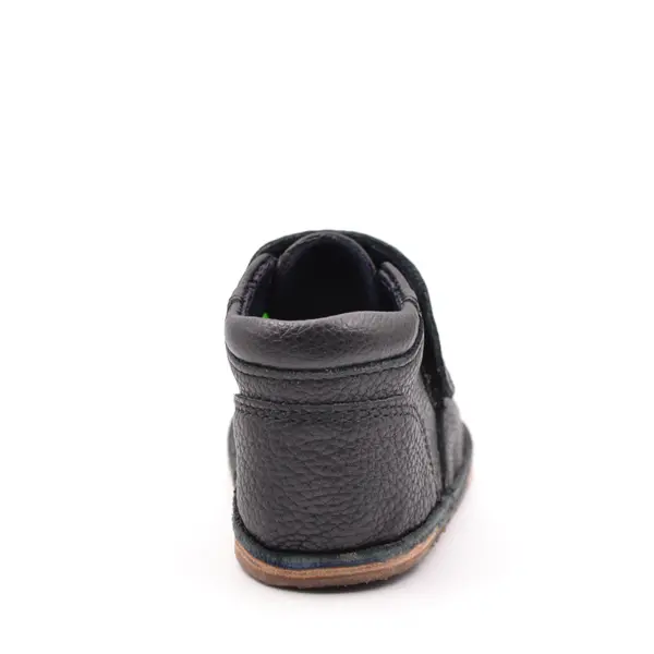 Ghete barefoot din piele naturala pentru copii, primii pasi, inchidere cu scai si talpa din flexibila, negru_RO-14-1-19_Pebebe