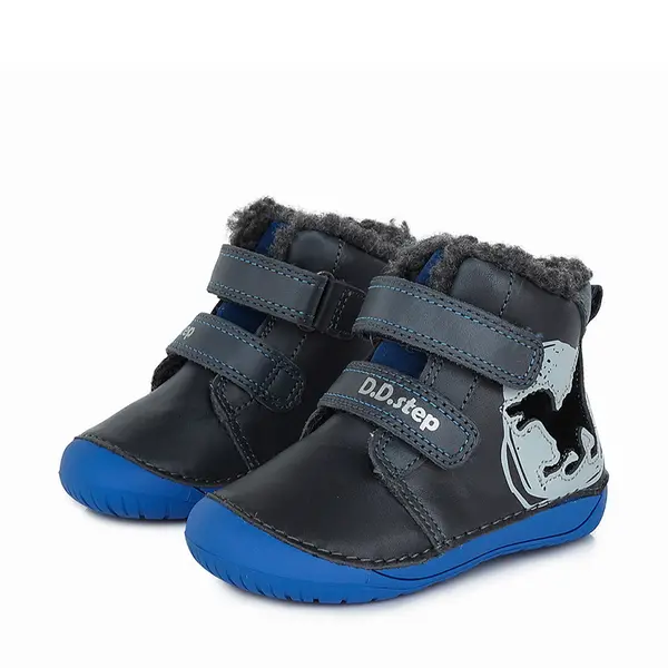 Ghete Barefoot, piele naturala, captusite, bleumarin, dinozaur, D.D.Step_W070-327-20_Pebebe