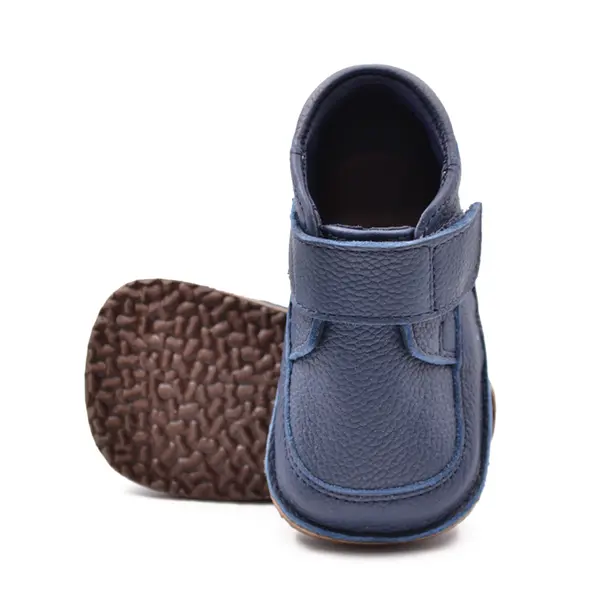 Ghete barefoot din piele naturala pentru copii, primii pasi, inchidere cu scai si talpa din flexibila, bleumarin_RO-14-3-18_Pebebe