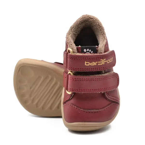 Ghete barefoot copii, piele naturala, captuseala textila, Burgundy, Elf Step tex, Bar3foot_5905811261761_Pebebe