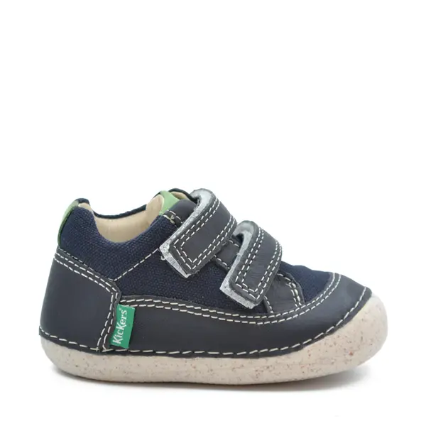 Pantofi Sostankro, piele naturala si material textil, talpa flexibila, bleumarin, Kickers_894560-10-101-19_Pebebe