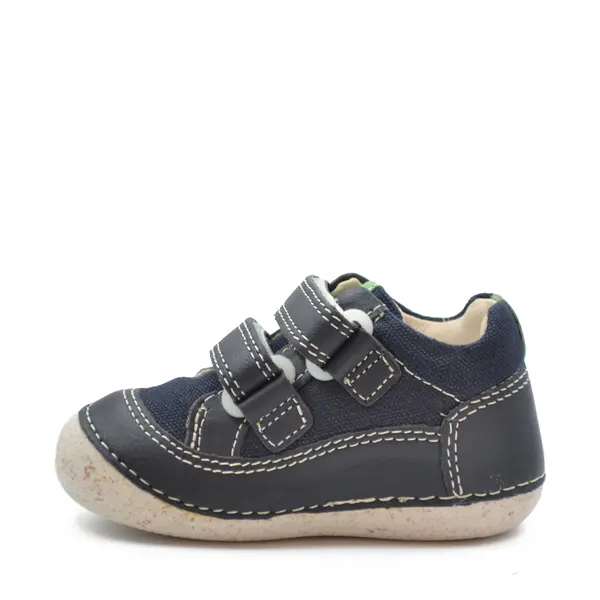 Pantofi Sostankro, piele naturala si material textil, talpa flexibila, bleumarin, Kickers_894560-10-101-19_Pebebe