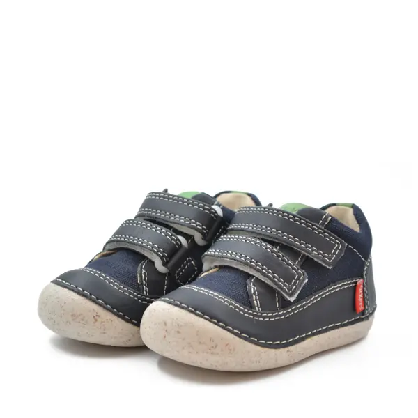 Pantofi Sostankro, piele naturala si material textil, talpa flexibila, bleumarin, Kickers_894560-10-101-19_Pebebe