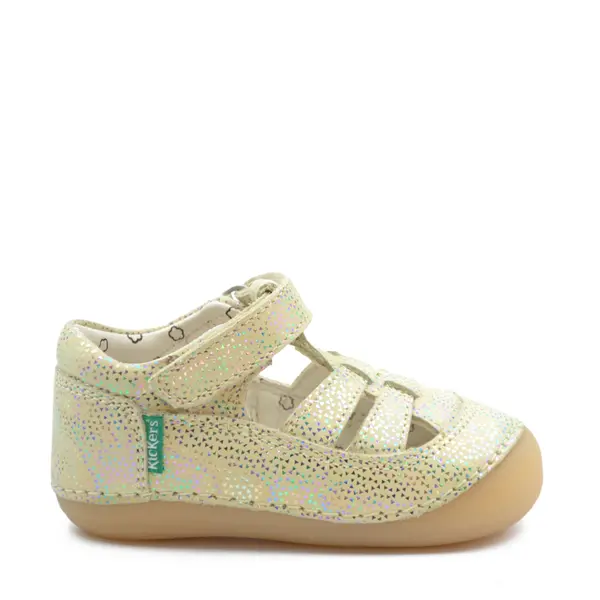 Sandale Sushy, piele naturala, talpa flexibila, crem auriu, Kickers_927897-10-73-18_Pebebe