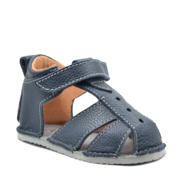 Sandale baieti, barefoot, primii pasi, piele naturala, talpa flexibila, inchidere cu scai, bleumarin_RO-103-4-19_Pebebe