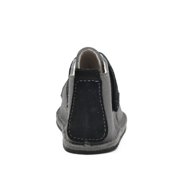 Ghete barefoot copii, piele naturala, talpa flexibila, gri cu bareta neagra_RO-104-11-17_Pebebe