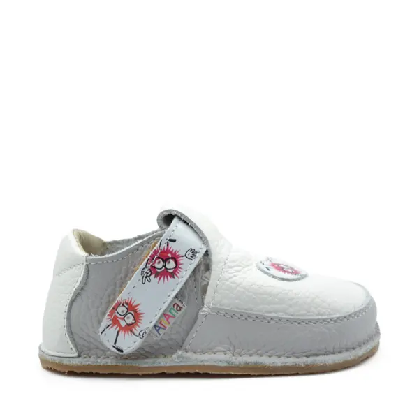 Pantofi barefoot, primii pasi, piele naturala, talpa flexibila, alb, monstruleti, Supreme_Ari-010-16_Pebebe
