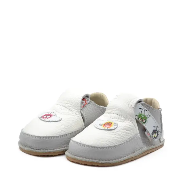 Pantofi barefoot, primii pasi, piele naturala, talpa flexibila, alb, monstruleti, Supreme_Ari-010-16_Pebebe